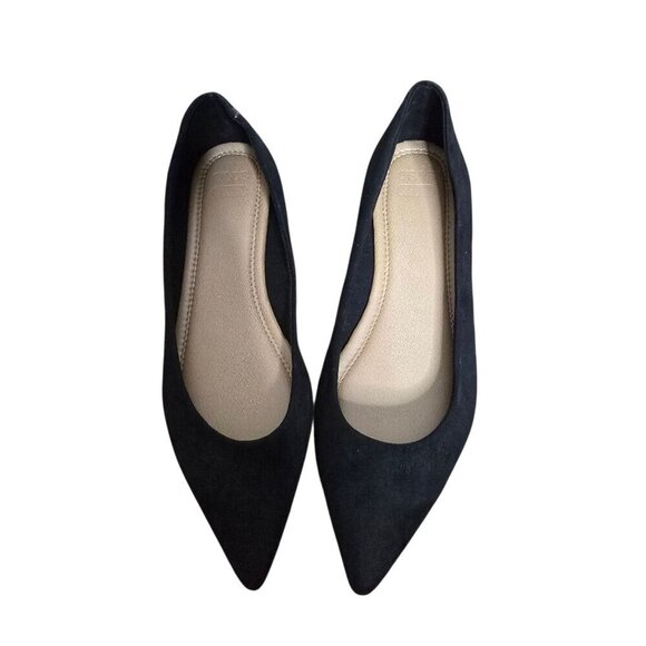 ASOS Design Lucky Pointed Ballet Falts in Black Suedette sz US 8 - Picture 2 of 10